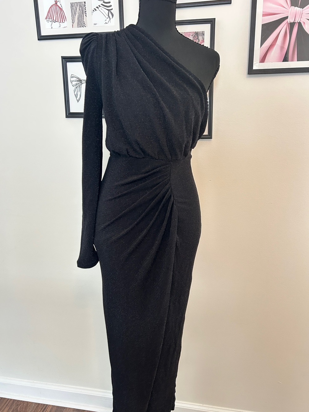 Fashion Nova Black One-Shoulder Ruched Evening Dress
